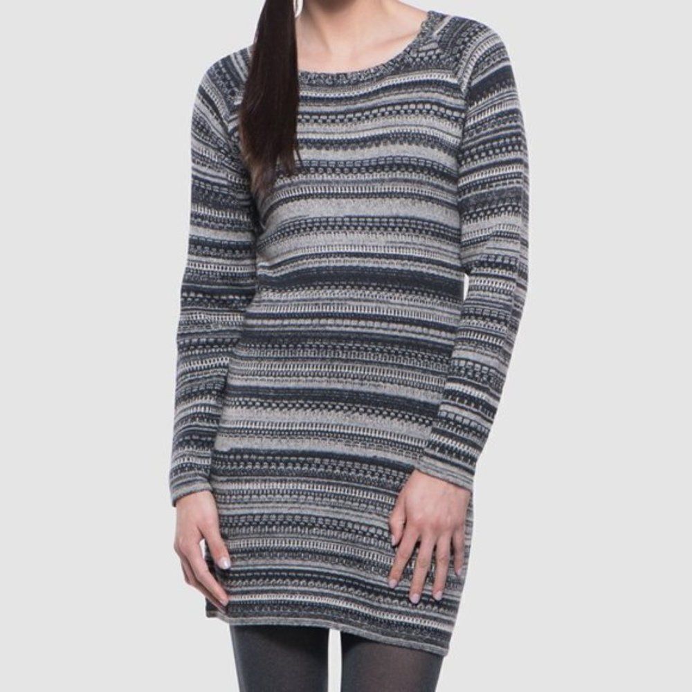 Kuhl Womens Size L Sweater Dress "Alessandra" Pullover Black & Gray Fitted Knit